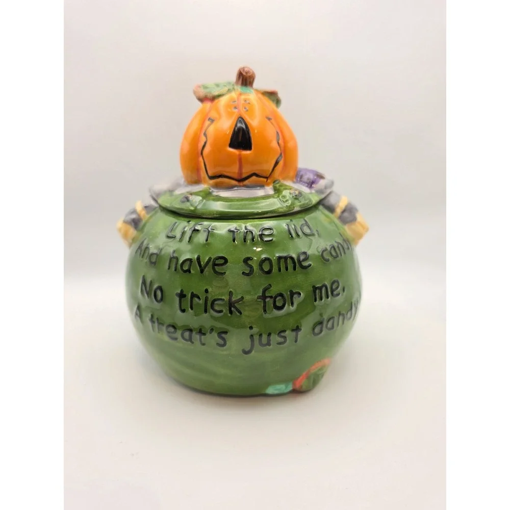 Pumpkin Head Rhyming Green Treat Jar Candy Halloween 6